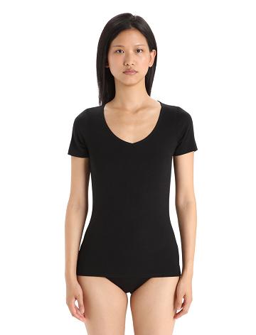 Dámské Spodní Prádlo Icebreaker Merino Siren Krátké Sleeve Sweetheart Top Černé | CZ 1263QMAZ